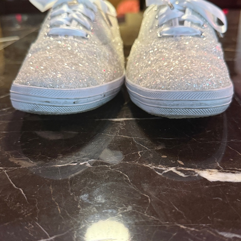 Size 8.5 Keds for Kate Spade white glitter sneakers with satin laces - Picture 8 of 9